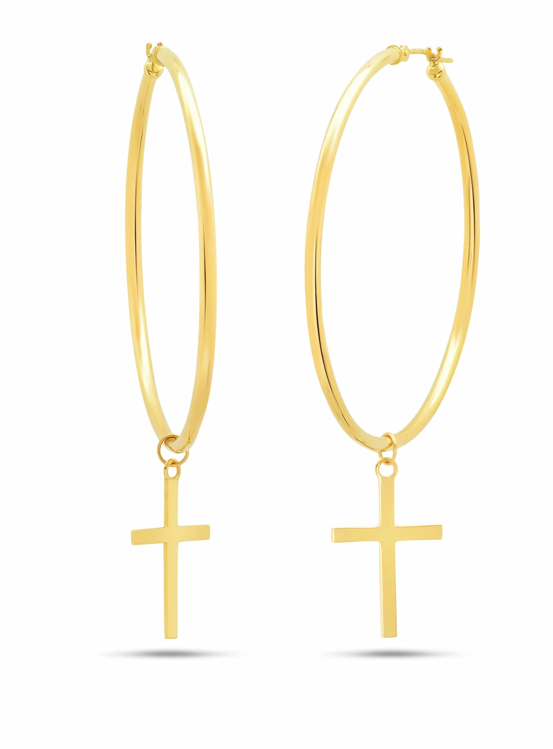 Best Pirce 💯 Nicole Miller 👩 women 14K Yellow Gold 50 Millimeter Hoop with Holy Cross Charm Earrings 🎁 3 Best Pirce 💯 Nicole Miller 👩 women 14K Yellow Gold 50 Millimeter Hoop with Holy Cross Charm Earrings 🎁