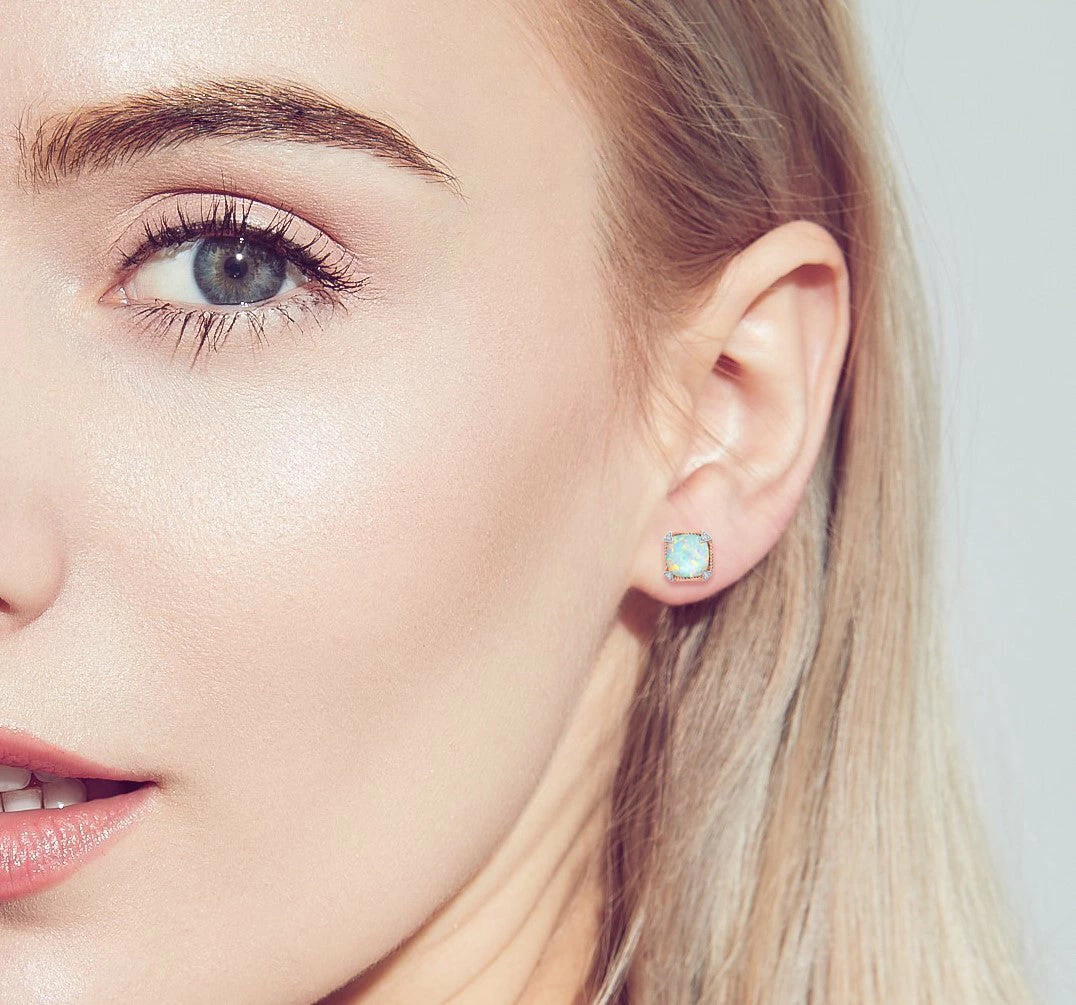 Budget ๐ Nicole Miller ๐ฉ women Two Tone Sterling Silver with 8mm Cushion Cut Gemstone Stud Earrings ๐ 4 Budget ๐ Nicole Miller ๐ฉ women Two Tone Sterling Silver with 8mm Cushion Cut Gemstone Stud Earrings ๐ - Image 2