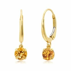 Best deal 🛒 Nicole Miller 👩 women 10k White or Yellow Gold Round Cut 5mm Gemstone Dangle Lever Back Earrings with Push Backs ⭐
