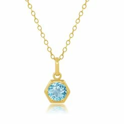 New 🥰 Nicole Miller 👩 women 14k Yellow Gold Overlay over Sterling Silver Round Gemstone Hexagon Pendant Necklace on 18 Inch Chain 🔥