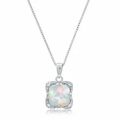 Flash Sale 😀 Nicole Miller 👩 women Sterling Silver Cushion Cut Gemstone Square Pendant Necklace and Created White Sapphire Accents on 18 Inch Chain 🛒