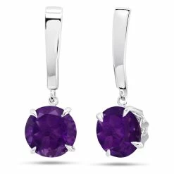 Best deal 💯 Nicole Miller 👩 women Sterling Silver with 8mm Round Cut Gemstone Dangle Drop Earrings 👍