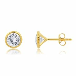 Brand new 😀 Nicole Miller 👩 women 14k Yellow Gold Plated Round Cut 6mm Gemstone Bezel Set Stud Earrings with Push Backs 👏 -Hot Sale Nicole Miller Store 8f3ee6e1abc4458abbfed63df0708f0f 1080x