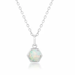 New 😉 Nicole Miller 👩 women Sterling Silver Round Gemstone Hexagon Pendant Necklace on 18 Inch Chain 😀
