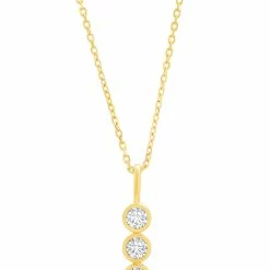 Deals ✨ Nicole Miller 👩 women 14k White or Yellow Gold 3 Stone Pendant Necklace with Cubic Zirconia and 18 Inch Adjustable Chain ❤️