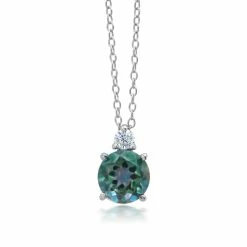 Best reviews of ⌛ Nicole Miller 👩 women Platinum Overlay over Sterling Silver Round Gemstone Pendant Necklace with CZ Accents on 18 Inch Adjustable Chain 👍