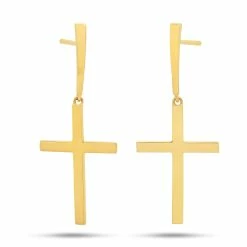 Best Pirce 💯 Nicole Miller 👩 women 14K Yellow Gold Holy Cross Charm Dangle Post Earrings ❤️