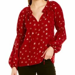Best deal 🥰 women Nicole Miller Star Lurex Peasant Blouse 😀